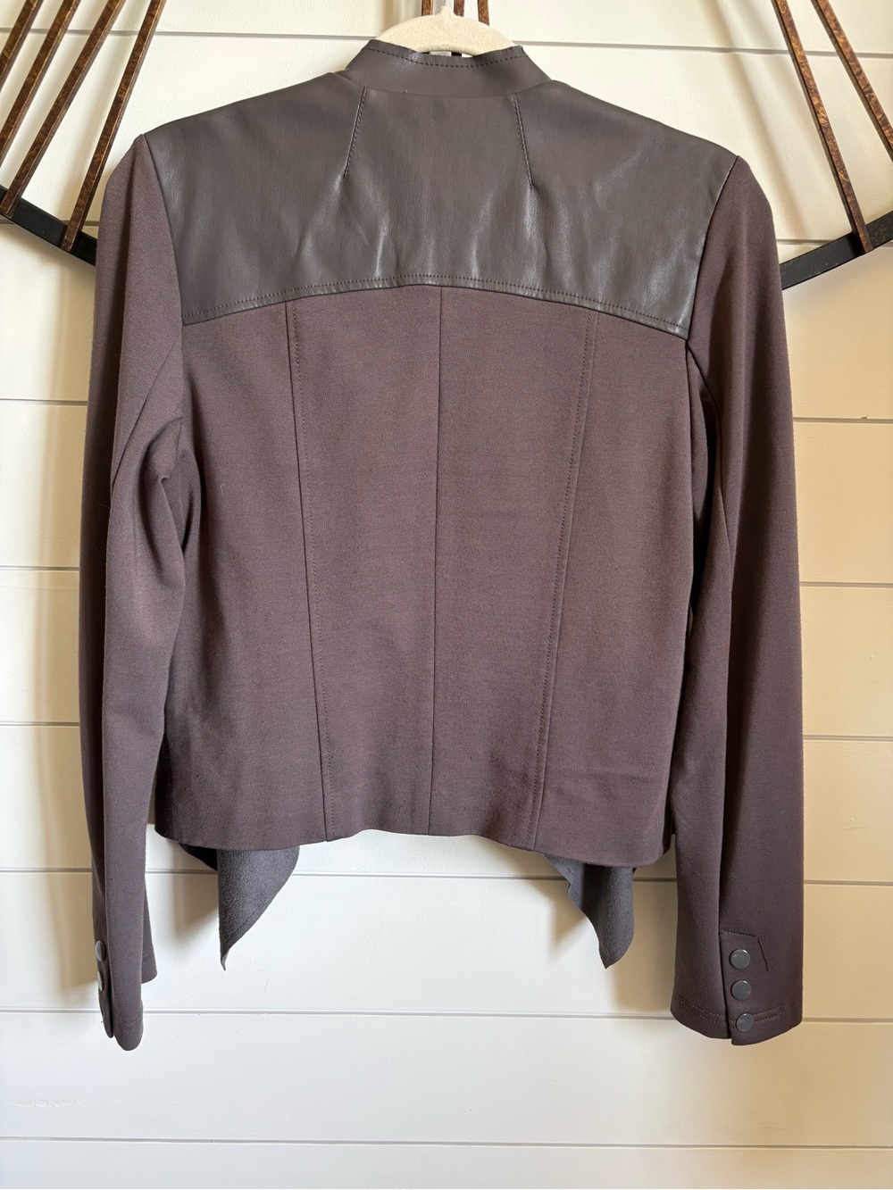 Edyson Pewter Waterfall Open-Front Faux Leather & Suede Jacket w Snap Cuffs Sz M - Picture 7 of 11